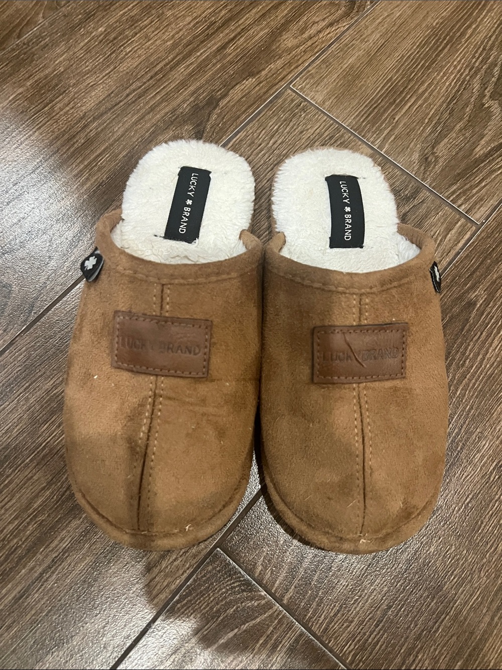 Lucky Brand Tan Suede Fleece-Lined Slip-On Slippers
